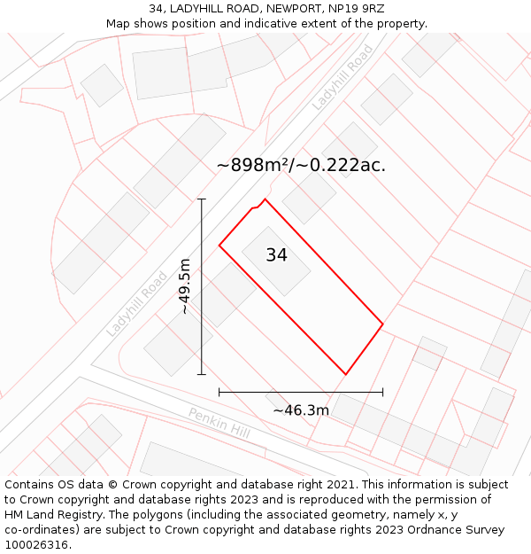 34, LADYHILL ROAD, NEWPORT, NP19 9RZ: Plot and title map