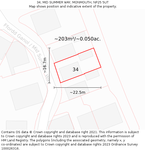 34, MID SUMMER WAY, MONMOUTH, NP25 5UT: Plot and title map