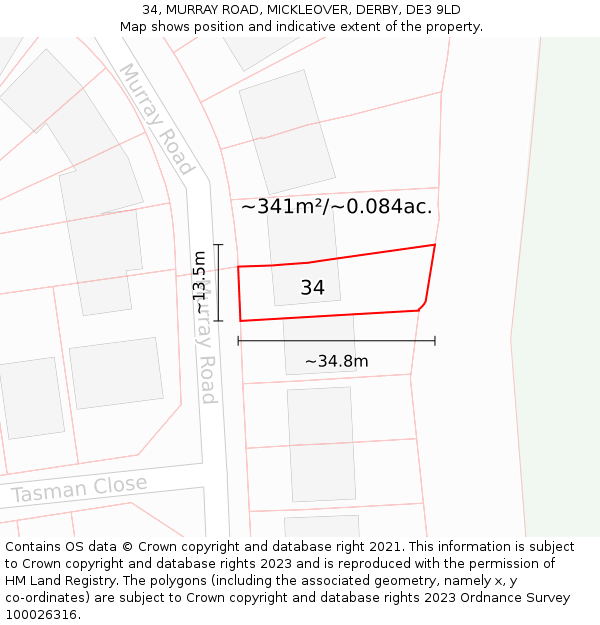 34, MURRAY ROAD, MICKLEOVER, DERBY, DE3 9LD: Plot and title map