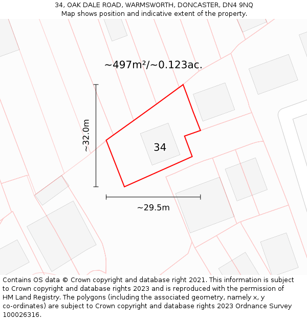 34, OAK DALE ROAD, WARMSWORTH, DONCASTER, DN4 9NQ: Plot and title map