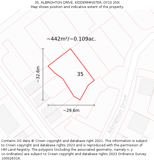 35, ALBRIGHTON DRIVE, KIDDERMINSTER, DY10 2NX: Plot and title map