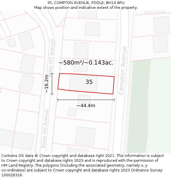 35, COMPTON AVENUE, POOLE, BH14 8PU: Plot and title map