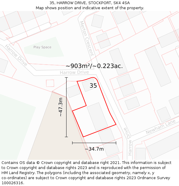 35, HARROW DRIVE, STOCKPORT, SK4 4SA: Plot and title map