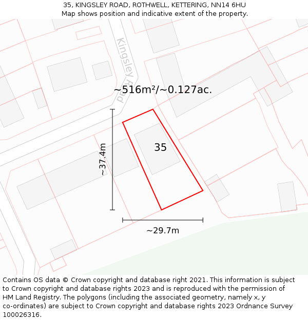 35, KINGSLEY ROAD, ROTHWELL, KETTERING, NN14 6HU: Plot and title map