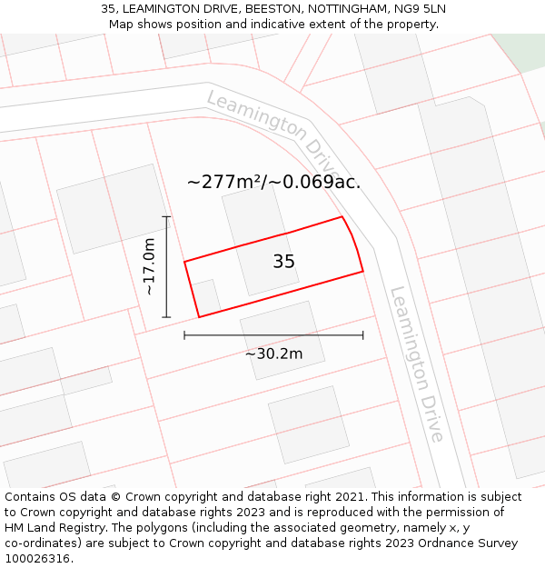 35, LEAMINGTON DRIVE, BEESTON, NOTTINGHAM, NG9 5LN: Plot and title map