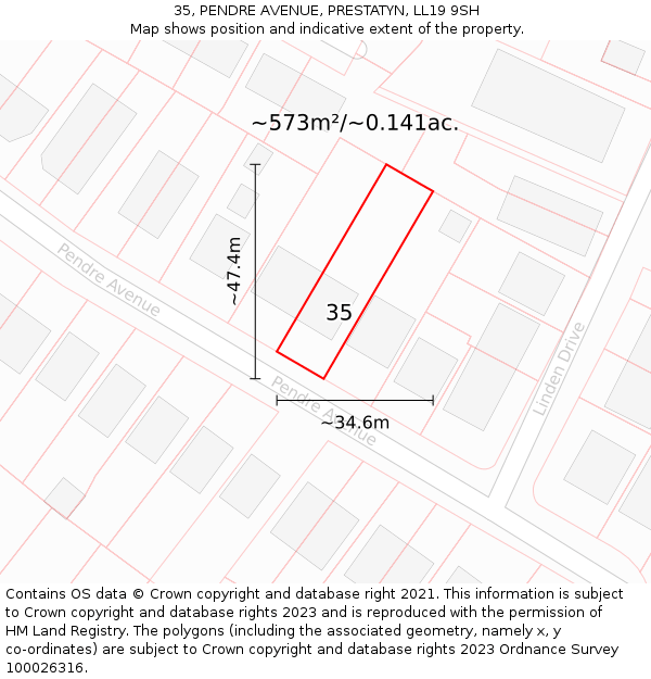 35, PENDRE AVENUE, PRESTATYN, LL19 9SH: Plot and title map