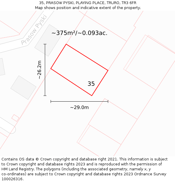 35, PRASOW PYSKI, PLAYING PLACE, TRURO, TR3 6FR: Plot and title map