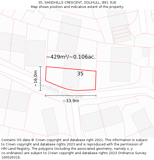 35, SANDHILLS CRESCENT, SOLIHULL, B91 3UE: Plot and title map