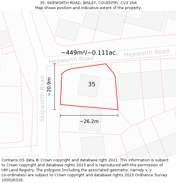 35, SKIPWORTH ROAD, BINLEY, COVENTRY, CV3 2XA: Plot and title map