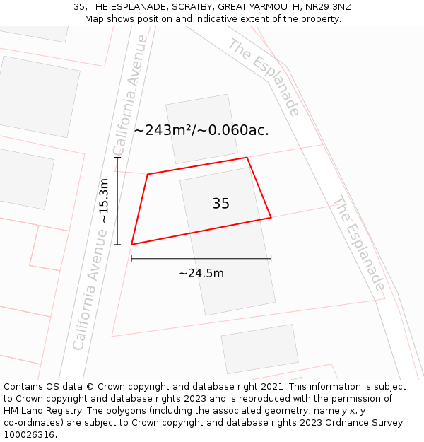 35, THE ESPLANADE, SCRATBY, GREAT YARMOUTH, NR29 3NZ: Plot and title map