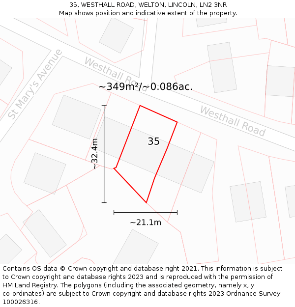 35, WESTHALL ROAD, WELTON, LINCOLN, LN2 3NR: Plot and title map