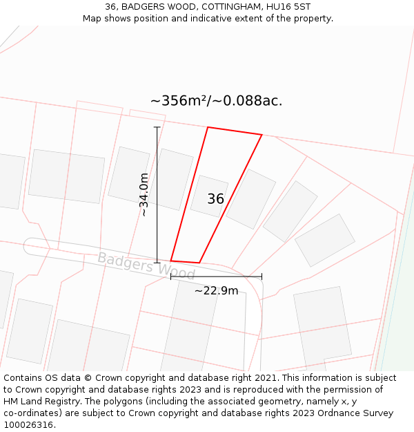 36, BADGERS WOOD, COTTINGHAM, HU16 5ST: Plot and title map