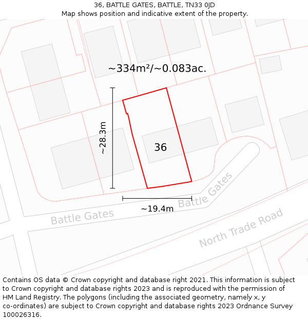 36, BATTLE GATES, BATTLE, TN33 0JD: Plot and title map