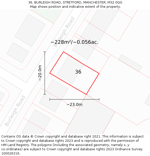 36, BURLEIGH ROAD, STRETFORD, MANCHESTER, M32 0QG: Plot and title map