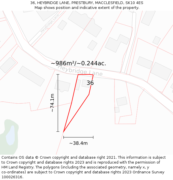 36, HEYBRIDGE LANE, PRESTBURY, MACCLESFIELD, SK10 4ES: Plot and title map