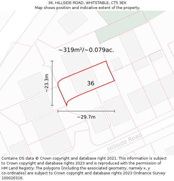 36, HILLSIDE ROAD, WHITSTABLE, CT5 3EX: Plot and title map