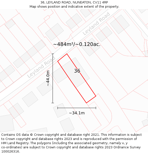 36, LEYLAND ROAD, NUNEATON, CV11 4RP: Plot and title map