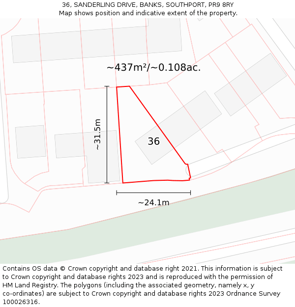 36, SANDERLING DRIVE, BANKS, SOUTHPORT, PR9 8RY: Plot and title map