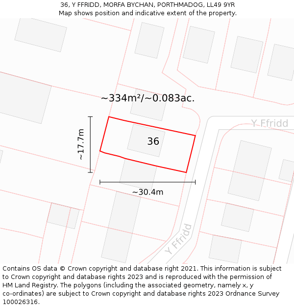 36, Y FFRIDD, MORFA BYCHAN, PORTHMADOG, LL49 9YR: Plot and title map