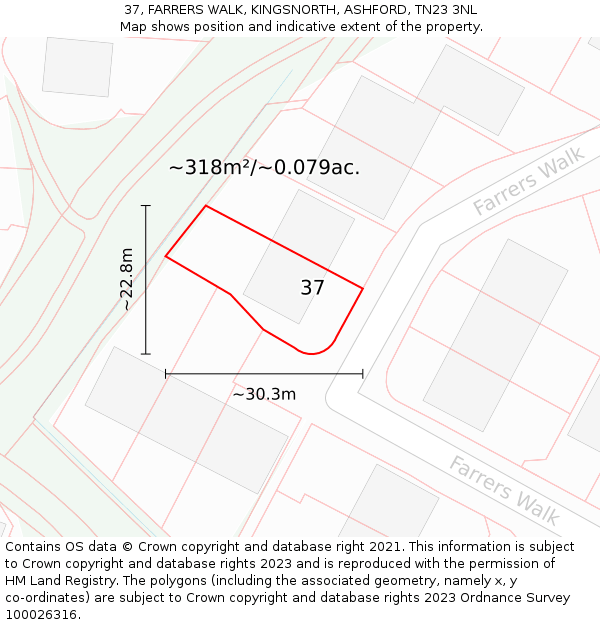 37, FARRERS WALK, KINGSNORTH, ASHFORD, TN23 3NL: Plot and title map