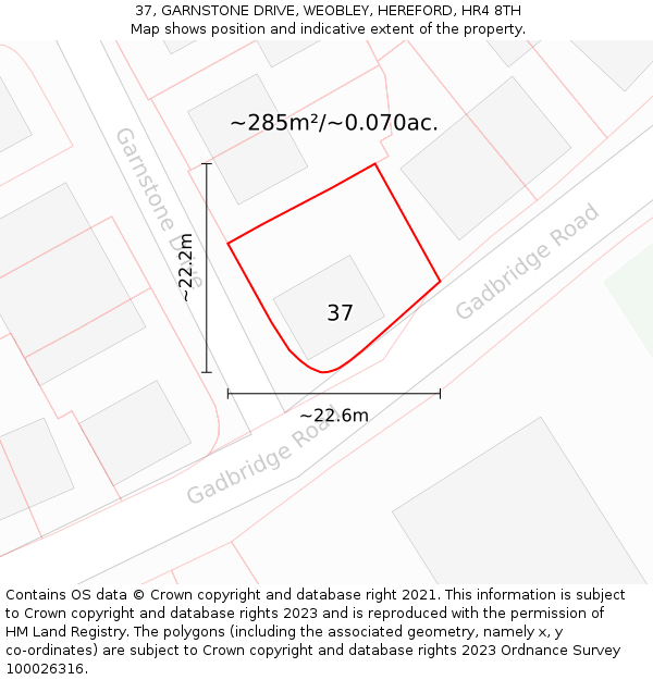 37, GARNSTONE DRIVE, WEOBLEY, HEREFORD, HR4 8TH: Plot and title map