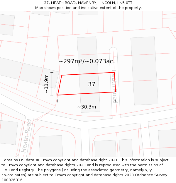 37, HEATH ROAD, NAVENBY, LINCOLN, LN5 0TT: Plot and title map