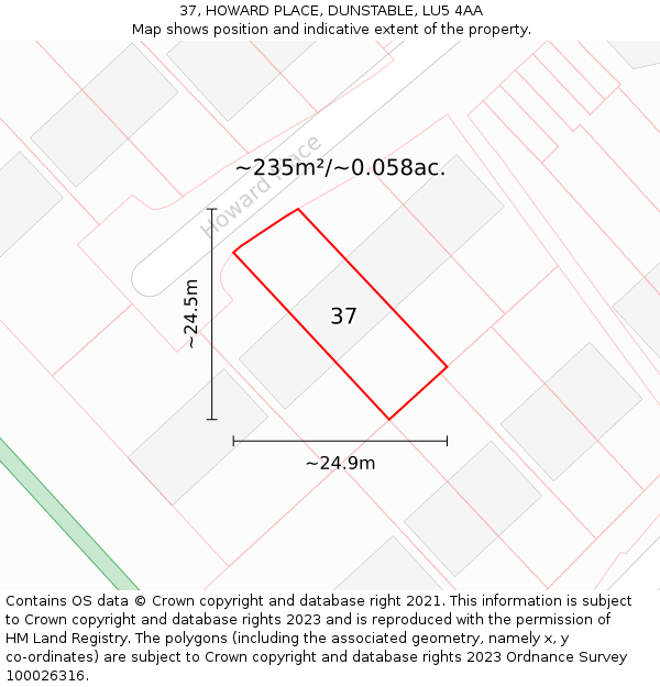 37, HOWARD PLACE, DUNSTABLE, LU5 4AA: Plot and title map