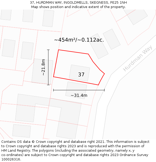 37, HURDMAN WAY, INGOLDMELLS, SKEGNESS, PE25 1NH: Plot and title map