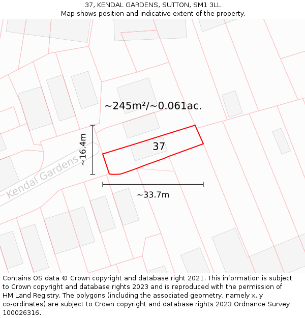 37, KENDAL GARDENS, SUTTON, SM1 3LL: Plot and title map