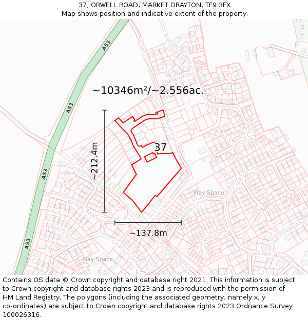 37, ORWELL ROAD, MARKET DRAYTON, TF9 3FX: Plot and title map