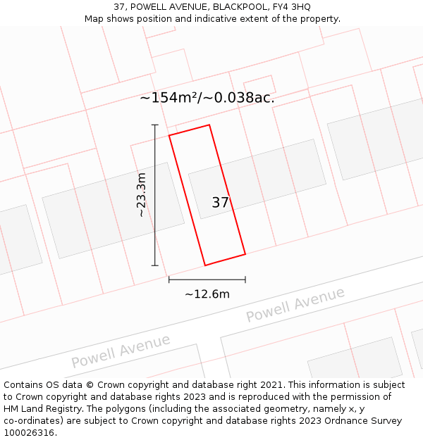 37, POWELL AVENUE, BLACKPOOL, FY4 3HQ: Plot and title map