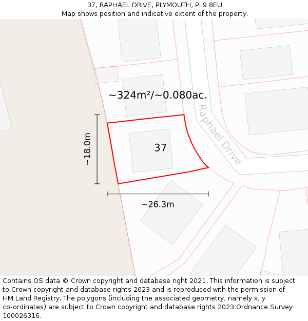 37, RAPHAEL DRIVE, PLYMOUTH, PL9 8EU: Plot and title map