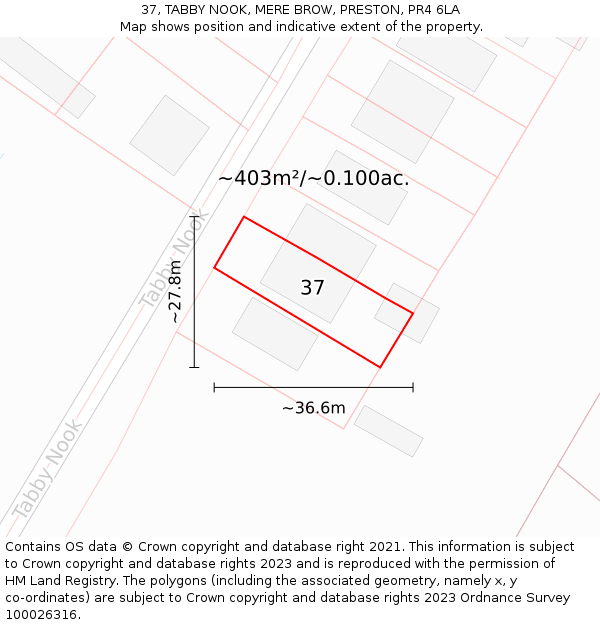 37, TABBY NOOK, MERE BROW, PRESTON, PR4 6LA: Plot and title map