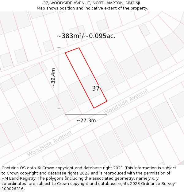 37, WOODSIDE AVENUE, NORTHAMPTON, NN3 6JL: Plot and title map