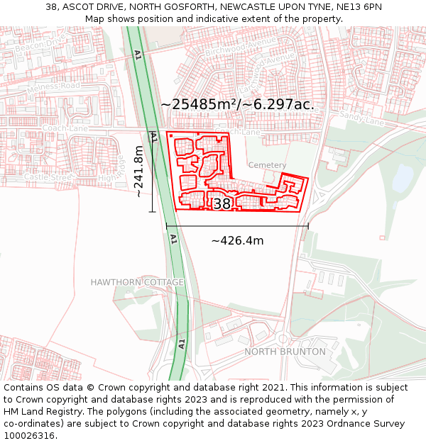 38, ASCOT DRIVE, NORTH GOSFORTH, NEWCASTLE UPON TYNE, NE13 6PN: Plot and title map