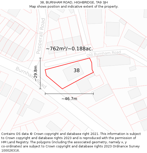 38, BURNHAM ROAD, HIGHBRIDGE, TA9 3JH: Plot and title map