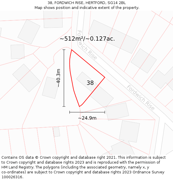 38, FORDWICH RISE, HERTFORD, SG14 2BL: Plot and title map