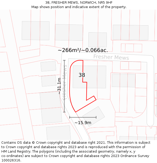 38, FRESHER MEWS, NORWICH, NR5 9HF: Plot and title map