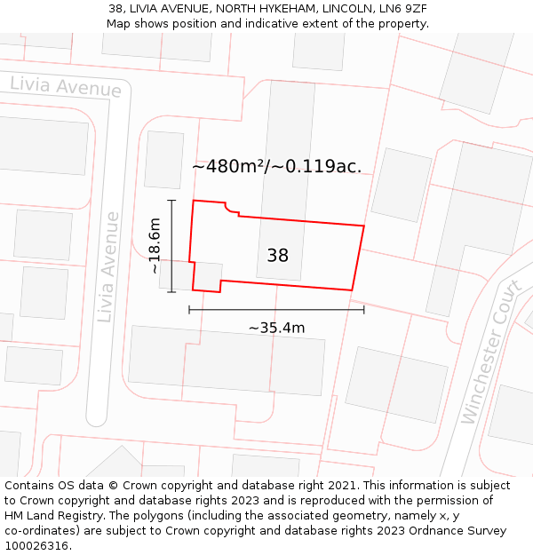 38, LIVIA AVENUE, NORTH HYKEHAM, LINCOLN, LN6 9ZF: Plot and title map