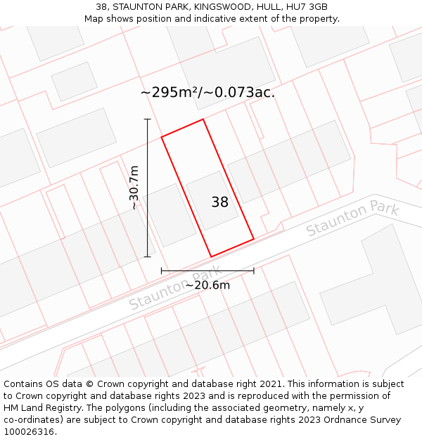 38, STAUNTON PARK, KINGSWOOD, HULL, HU7 3GB: Plot and title map