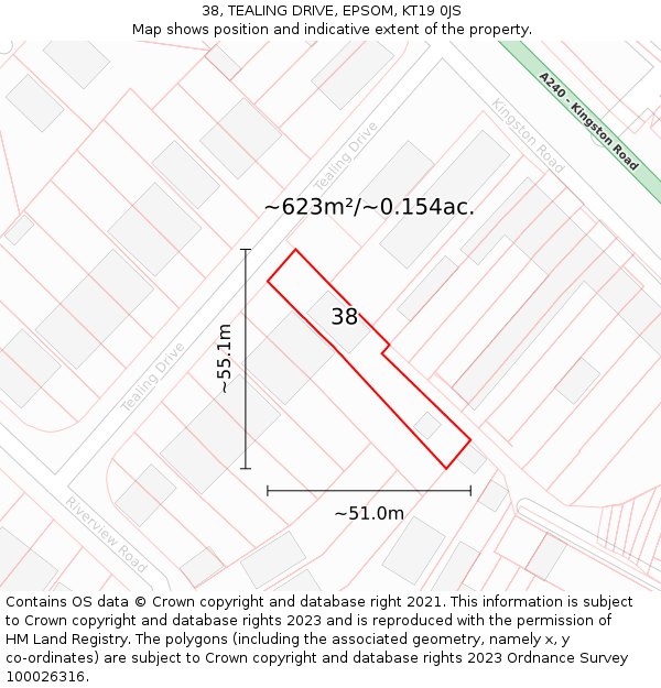 38, TEALING DRIVE, EPSOM, KT19 0JS: Plot and title map