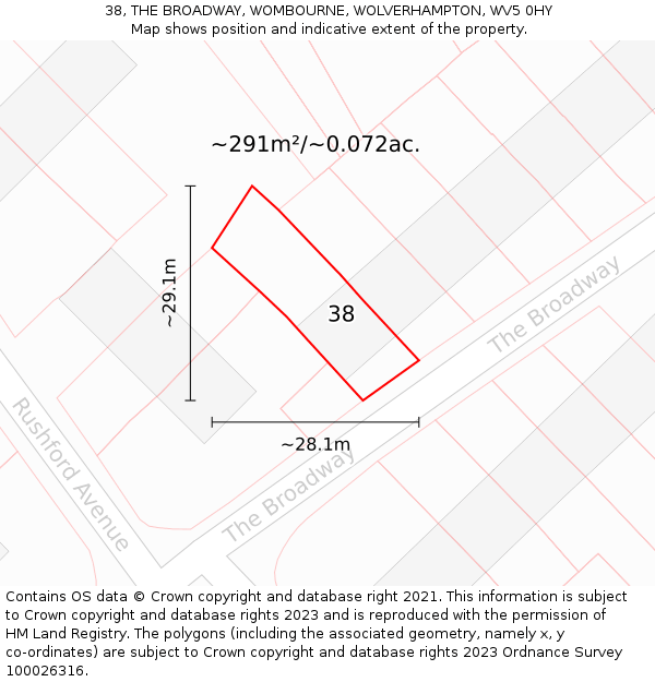 38, THE BROADWAY, WOMBOURNE, WOLVERHAMPTON, WV5 0HY: Plot and title map