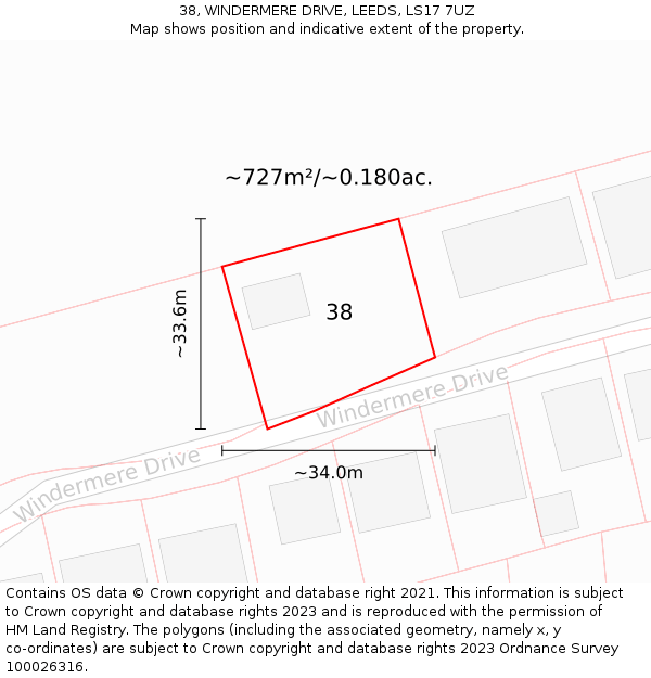 38, WINDERMERE DRIVE, LEEDS, LS17 7UZ: Plot and title map