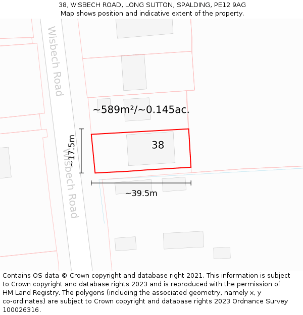 38, WISBECH ROAD, LONG SUTTON, SPALDING, PE12 9AG: Plot and title map