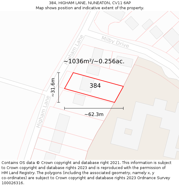 384, HIGHAM LANE, NUNEATON, CV11 6AP: Plot and title map