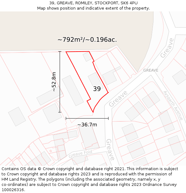 39, GREAVE, ROMILEY, STOCKPORT, SK6 4PU: Plot and title map