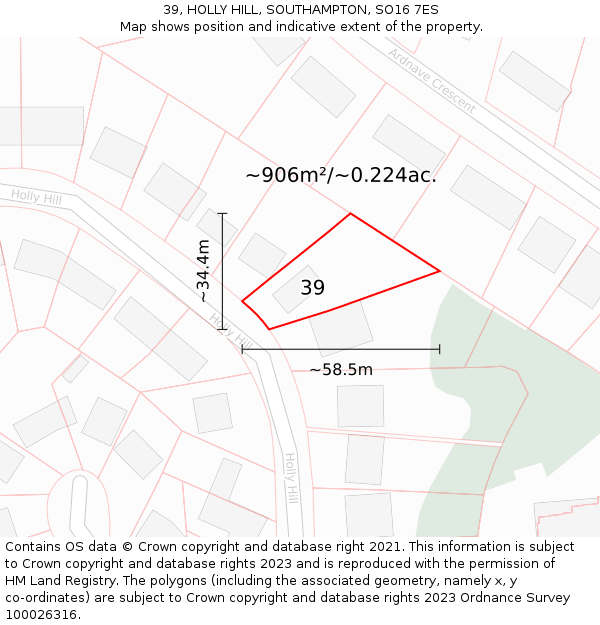 39, HOLLY HILL, SOUTHAMPTON, SO16 7ES: Plot and title map