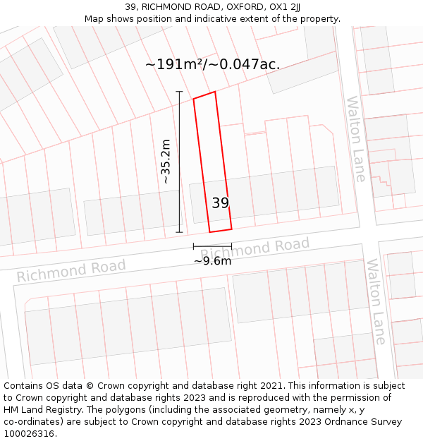 39, RICHMOND ROAD, OXFORD, OX1 2JJ: Plot and title map