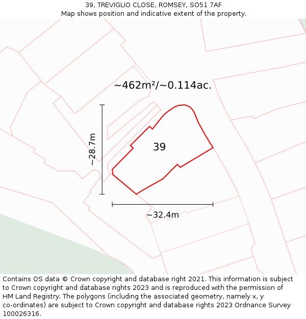 39, TREVIGLIO CLOSE, ROMSEY, SO51 7AF: Plot and title map