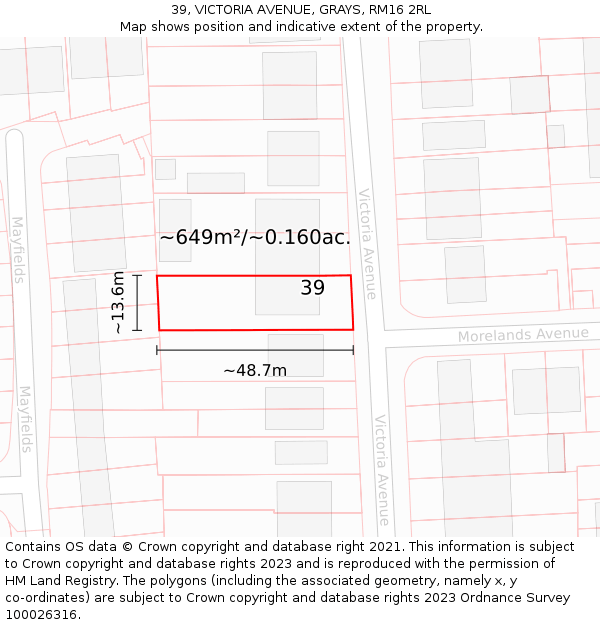 39, VICTORIA AVENUE, GRAYS, RM16 2RL: Plot and title map